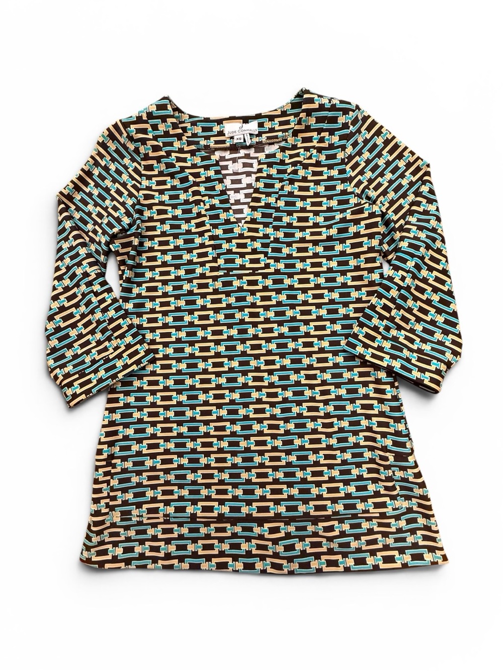 Jude Connally Jude Cloth Geometric Chain Print Brown Teal Cream Chris Top XS